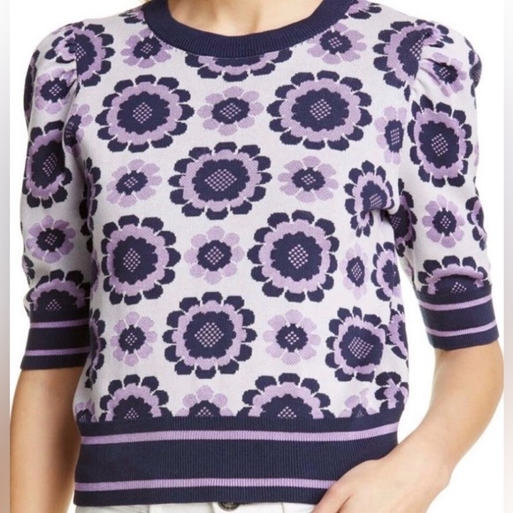 kate spade Sweaters - kate spade Lavender and Navy Floral Crewneck Sweater